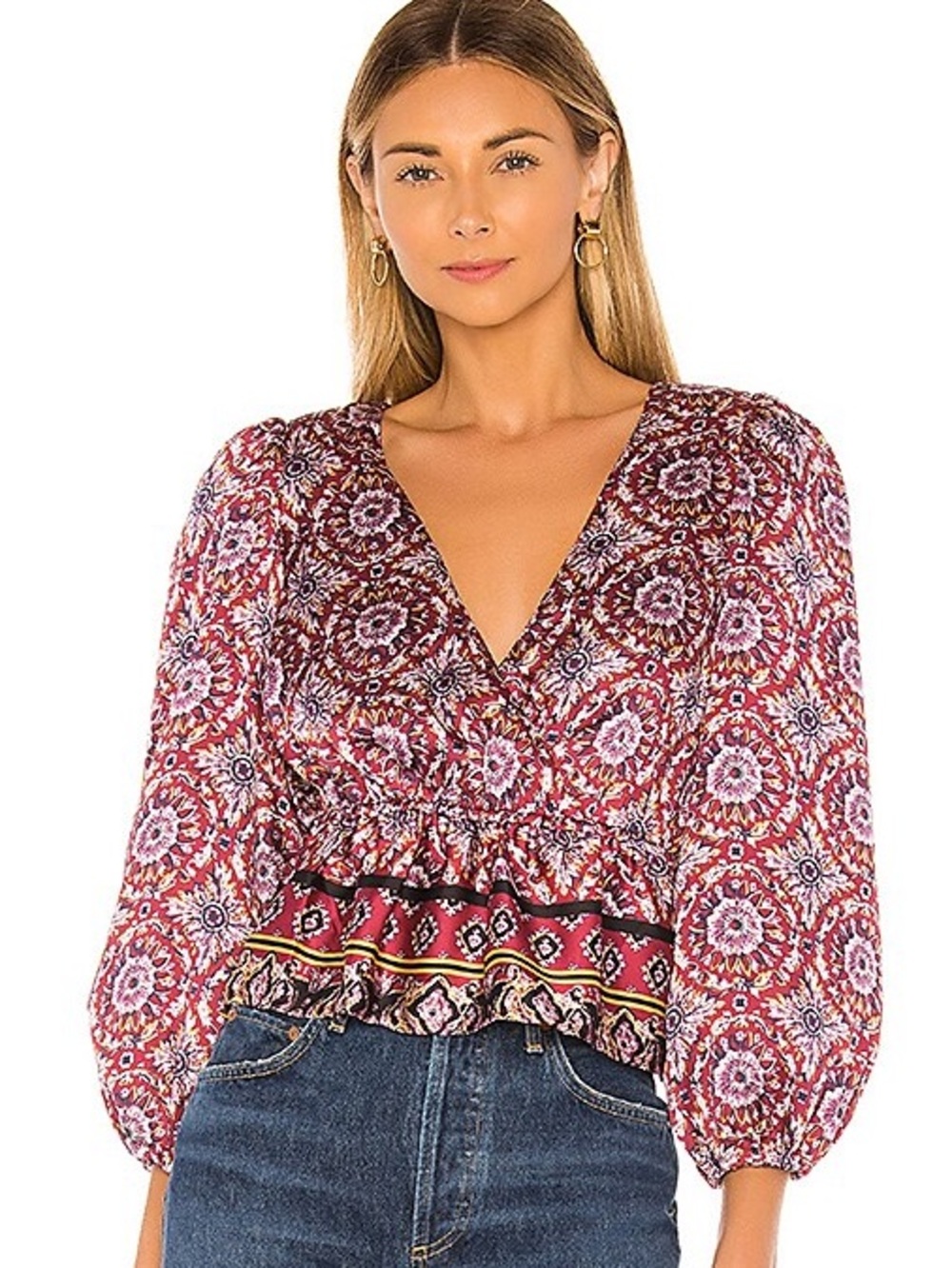 Majorelle Mavis Top in Mosaic Print Puff Long Sleeve Small Revolve